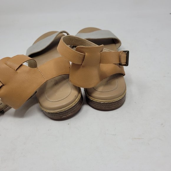 Womens Timberland Grey Tan Ankle Strap Leather Flat Peep Toe Sandals Size 9.5 - Picture 7 of 9